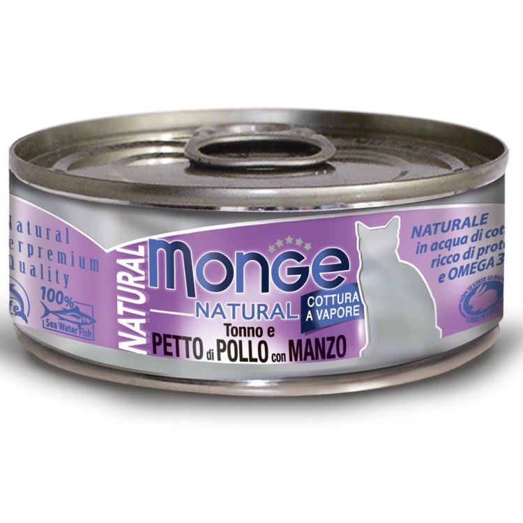 Монж (Monge) Консервы Natural для кошек тунец с курицей и говядиной 80г Монж (Monge) Консервы Natural для кошек тунец с курицей и говядиной 80г