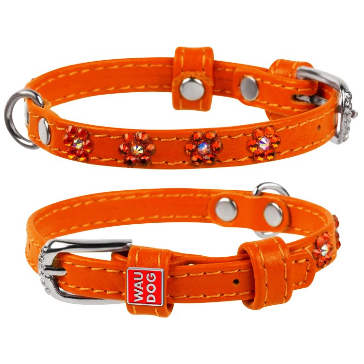 Ошейник CoLLaR Glamour (Коллар Гламур) Цветочек с клеевыми стразами, цвет оранжевый, ширина 13 мм, обхват шеи 21-29см