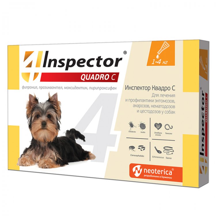 Инспектор (Inspector) Quadro Капли для собак от внеш и внутр паразитов 1-4 кг 1 пип Инспектор (Inspector) Quadro Капли для собак от внеш и внутр паразитов 1-4 кг 1 пип