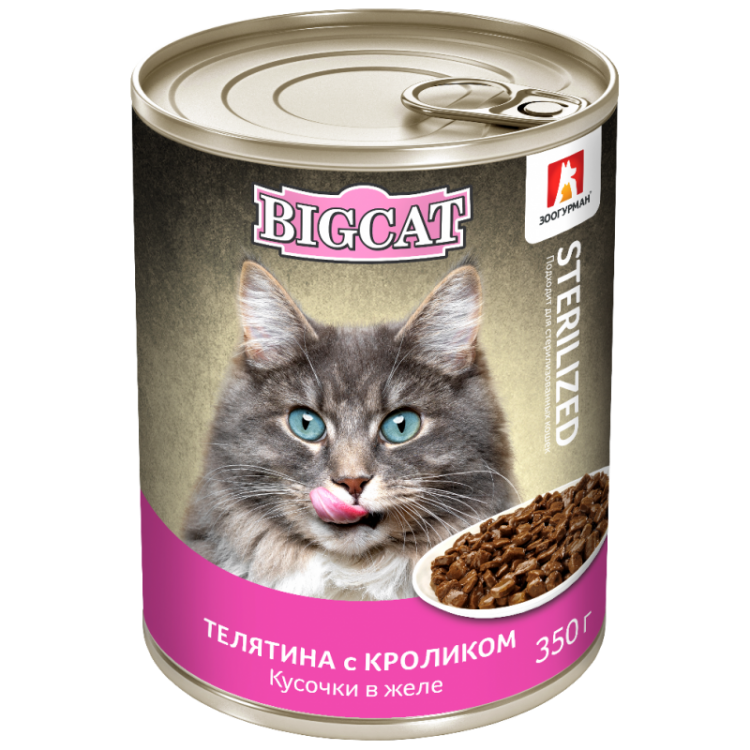 ЗООгурман Big Cat корм для стерилизованных кошек Телятина с кроликом, кусочки в желе, 350г ЗООгурман Big Cat корм для стерилизованных кошек Телятина с кроликом, кусочки в желе, 350г