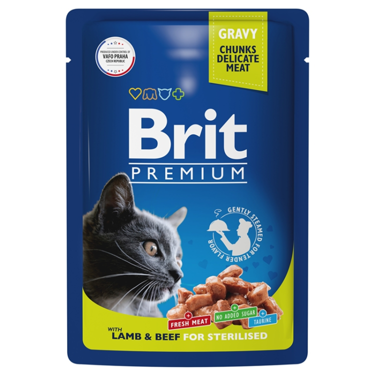 Пауч Brit Premium (Брит Премиум) для стерилизованных кошек Ягненок и говядина в соусе 85г