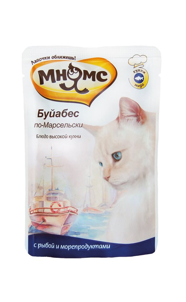 Паучи Мнямс Буйабес по-Марсельски для кошек, с рыбой и морепродуктами, 85 г Паучи Мнямс Буйабес по-Марсельски для кошек, с рыбой и морепродуктами, 85 г