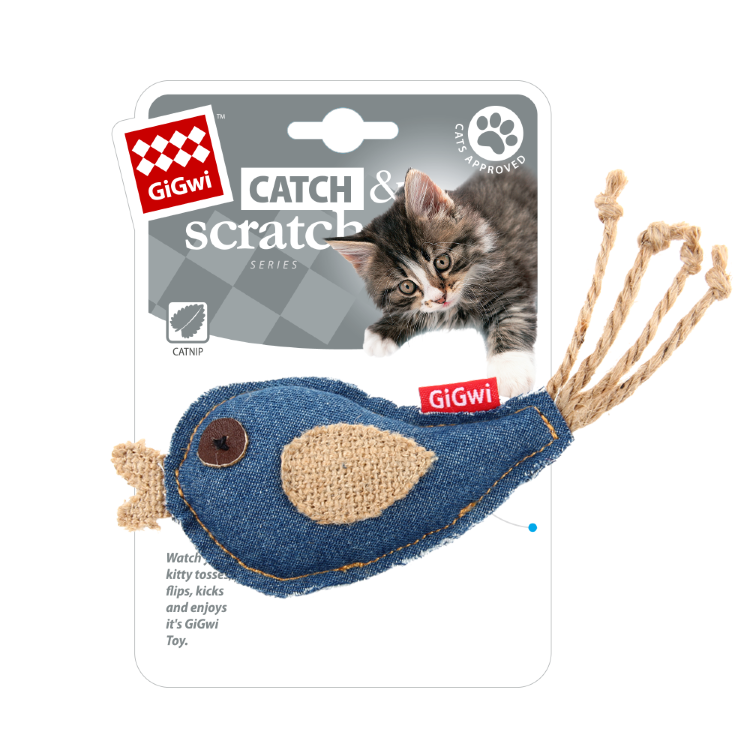 Игрушка для кошек GiGwi (ГиГви) Catch & Scratch Птичка с кошачьей мятой, длина 9 см