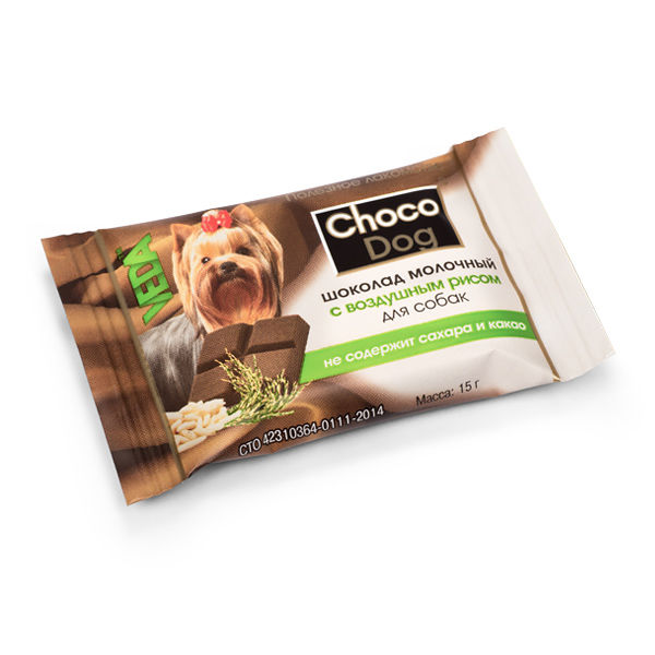 Шоколад для собак Choco Dog Молочный шоколад с воздушным рисом 15 грамм