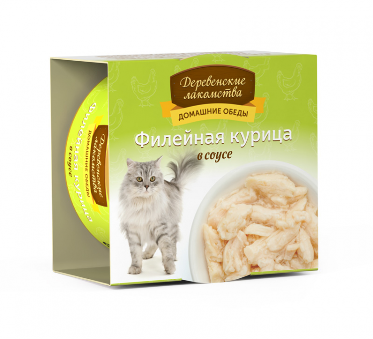 Деревенские лакомства для кошек Филейная курица в соусе, 80 г